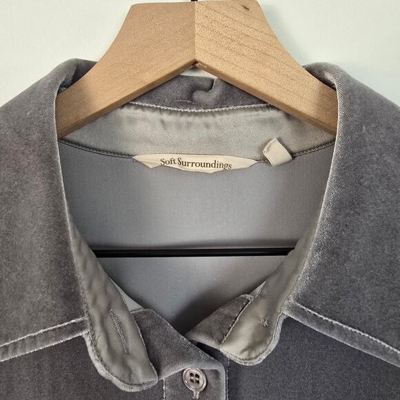 Soft Surroundings Gray Velvet Velour Button Down Shirt Size M Luxe Long Sleeve - Picture 3 of 3